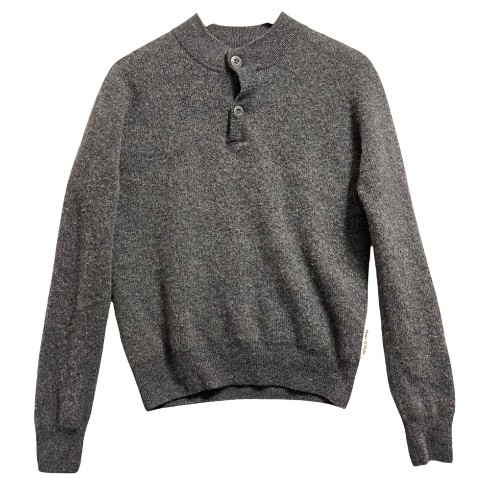 Marc O'Polo Mens Henley Responsible Wool Cotton Sweater Jumper Grey Classic